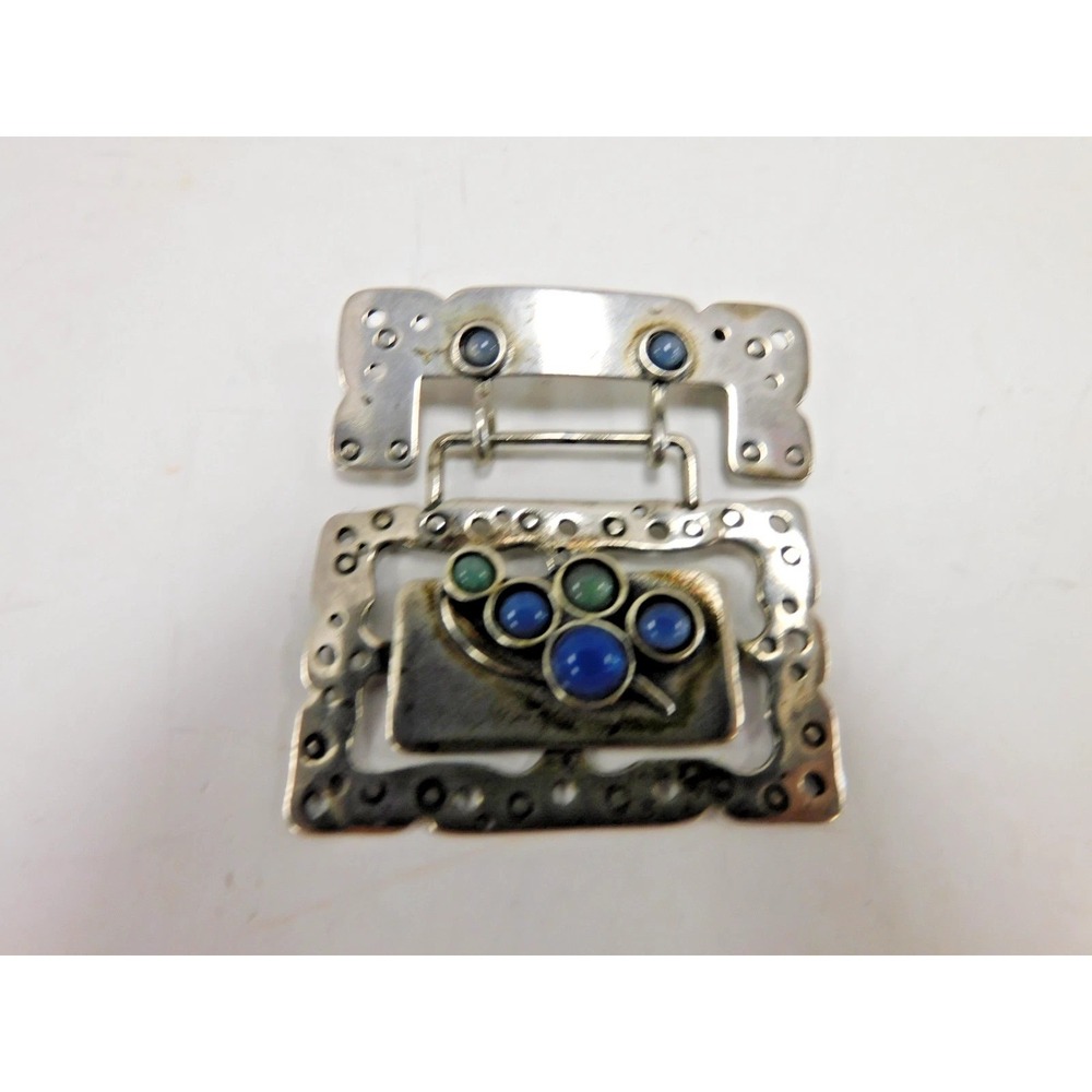 VTG Handcrafted 925 Sterling Silver Articulated Cabochon Stone Pin Brooch DH113
